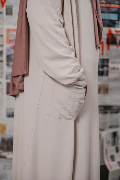 Lama Jamous - Cream Ribbed Cardigan - Afflatus Hijab