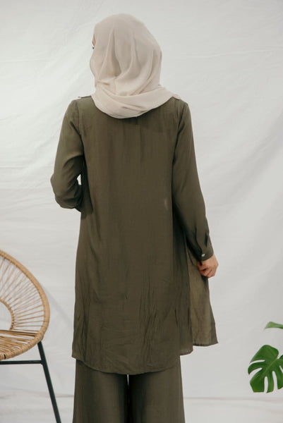 Olive Green Set Button Up *TOP* - Afflatus Hijab - crinkled hijabs, hijab, hijab fashion, hijab in islam, Hijab online