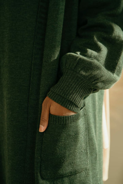 Hajar Forest Green Knit Cardigan - Afflatus Hijab - cardigan, fashion, hijab fashion, modest, modest clothing