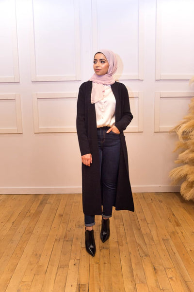 Meranda Doll- Long Black Cardigan - Afflatus Hijab - casual, clothing, fashion, hijab, modest