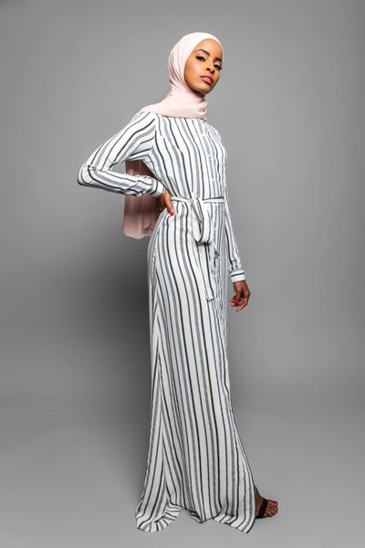 Yasmin Long Sleeve Maxi Stripe Dress - Afflatus Hijab - dresses