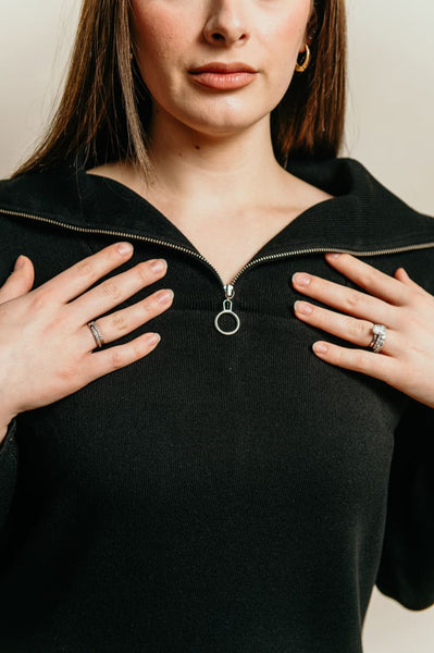 Chevelle Sokoluk- Black Half Zip Up Sweater - Afflatus Hijab