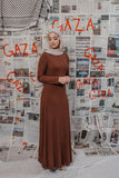 Hind Khoudary - Brown Ribbed Knit Maxi Dress - Afflatus Hijab - fashion, hijab fashion, modest, modest clothing, modest fashion