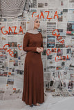 Hind Khoudary - Brown Ribbed Knit Maxi Dress - Afflatus Hijab - fashion, hijab fashion, modest, modest clothing, modest fashion