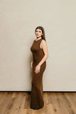 Jenan Baroudi-Knit Chocolate Brown Sleeveless Maxi Dress - Afflatus Hijab