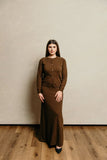 Jenan Baroudi-Knit Chocolate Brown Sleeveless Maxi Dress - Afflatus Hijab