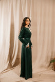 Khansa Rashid Forest Green Satin Maxi Dress - Afflatus Hijab - abaya, afflatus hijab, dress, Dresses, dressy
