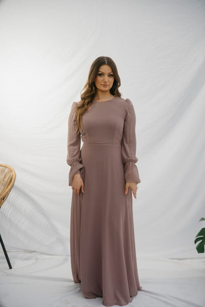Mauve Chiffon Maxi Dress - Afflatus Hijab - chiffon maxi dress, hijab, hijab fashion, hijab in islam, Hijab online