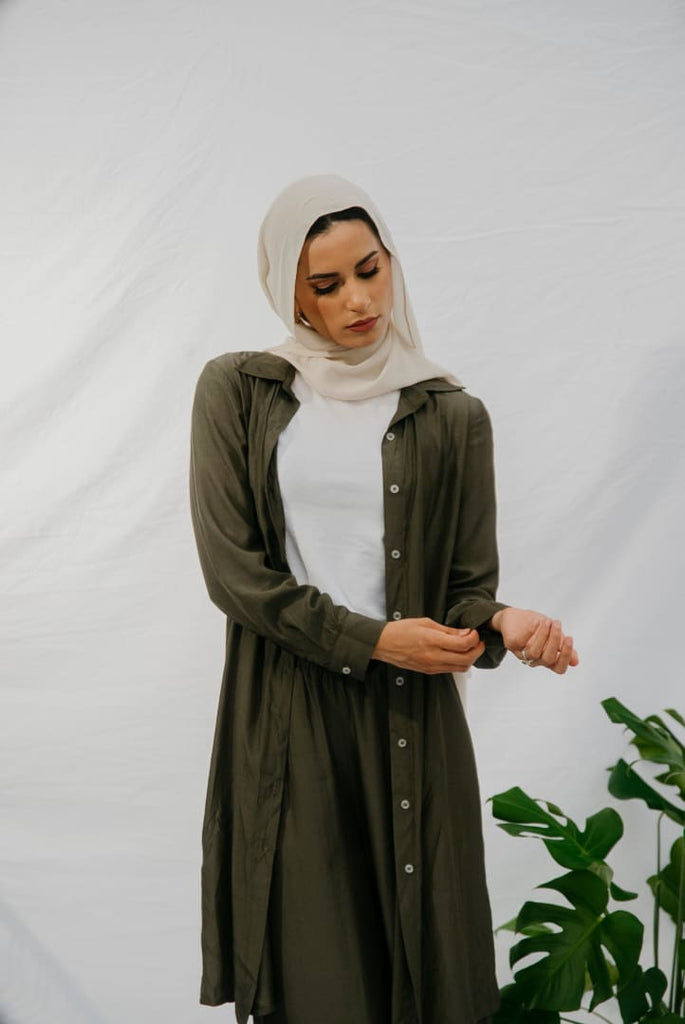 Afflatus Hijab - Olive Green Set Button Up *TOP* Afflatus Hijab - Olive Green Set Button Up *TOP*