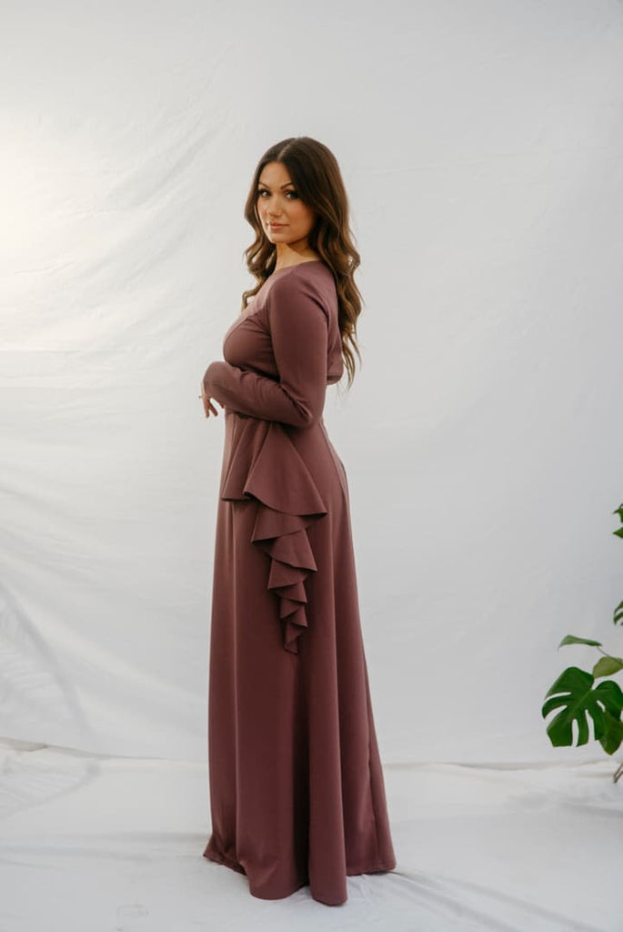 Afflatus Hijab - Purple Maxi Dress with Side Ruffle Afflatus Hijab - Purple Maxi Dress with Side Ruffle