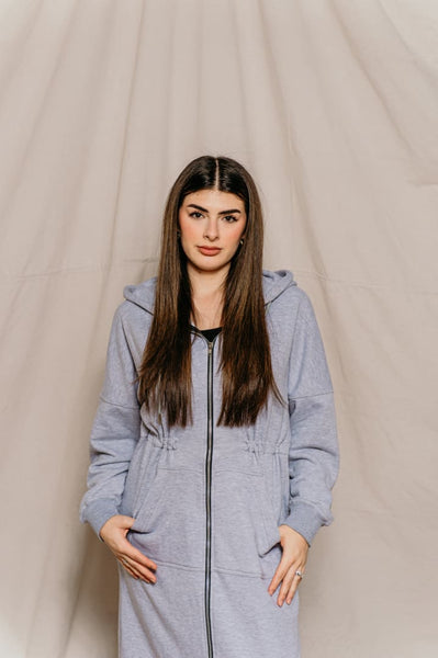 Sana Alugaili- Maxi Grey Cinched Hoodie - Afflatus Hijab
