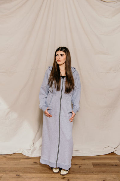Sana Alugaili- Maxi Grey Cinched Hoodie - Afflatus Hijab