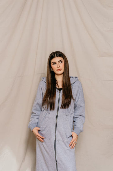 Sana Alugaili- Maxi Grey Cinched Hoodie - Afflatus Hijab
