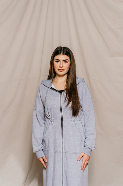 Sana Alugaili- Maxi Grey Cinched Hoodie - Afflatus Hijab