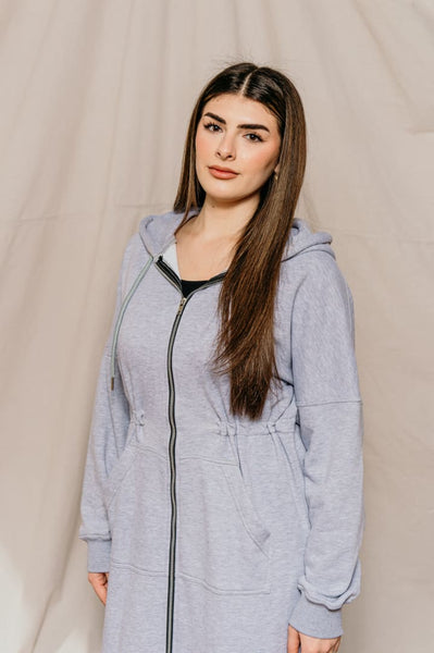 Sana Alugaili- Maxi Grey Cinched Hoodie - Afflatus Hijab