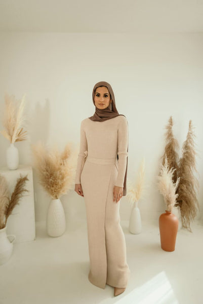 Khadija Cream Knit Maxi Dress - Afflatus Hijab - afflatus hijab, hijab, hijab fashion, hijab in islam, Hijab online