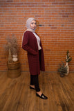 Fatima Saleh- Burgundy Cardigan - Afflatus Hijab - casual, clothing, fashion, hijab, modest