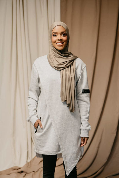 Geraldine Kwurue- Grey Asymmetrical Sweater - Afflatus Hijab - fashion, modest, modest clothing, modest fashion, modest wear