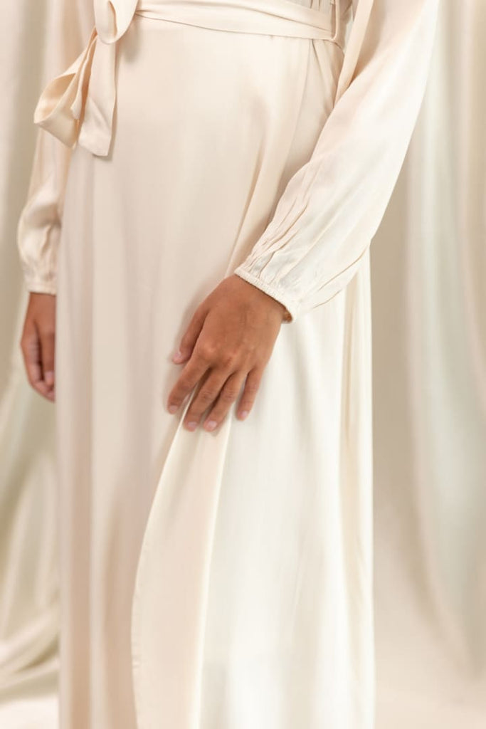 Afflatus Hijab - Long Sleeve Ivory Maxi Wrap Dress Afflatus Hijab - Long Sleeve Ivory Maxi Wrap Dress