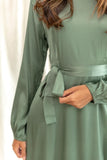 Sage Green Satin Wrap Dress - Afflatus Hijab - modest, modest clothing, modest fashion, modest wear, modesty