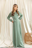 Sage Green Satin Wrap Dress - Afflatus Hijab - modest, modest clothing, modest fashion, modest wear, modesty